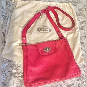 FOSSIL Leather Marlow Crossbody w/ Turn-lock, Flamingo